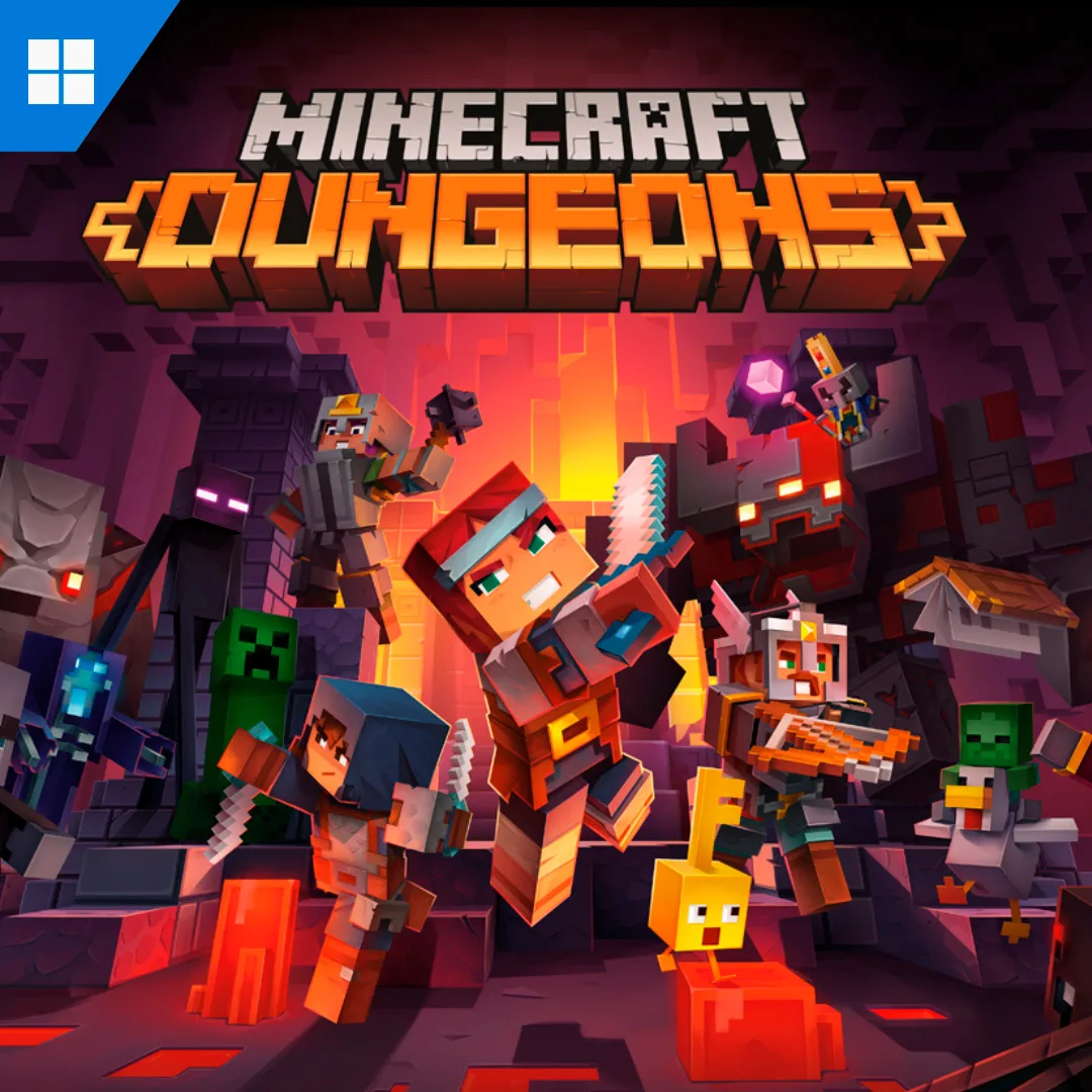 Minecraft Dungeons BR capa com heróis nas masmorras