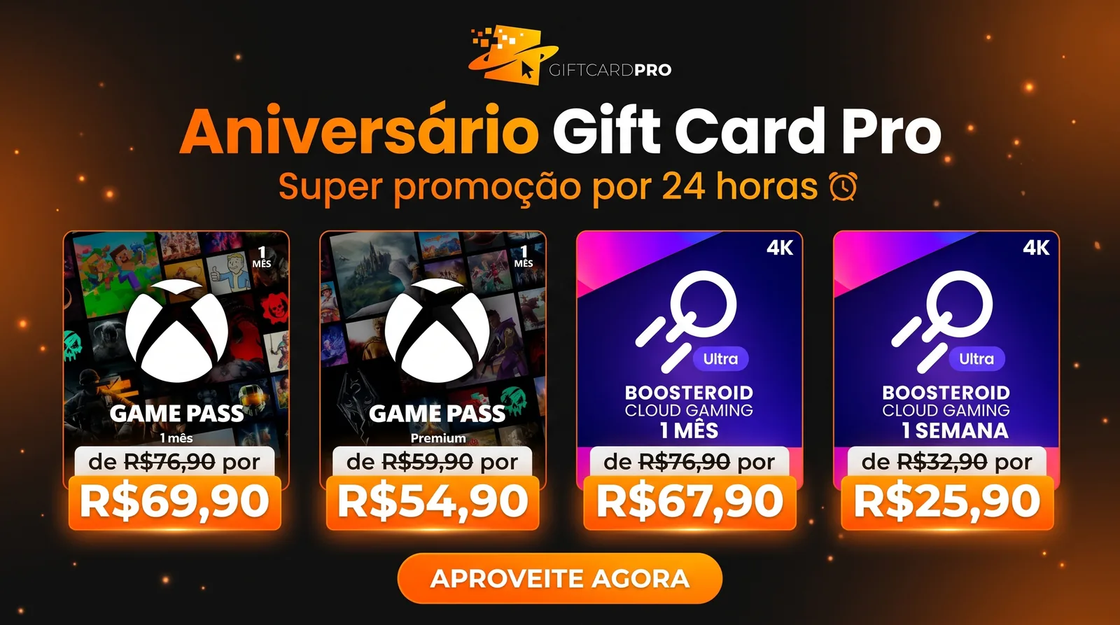 Game Pass e Boosteroid em Promoção na Gift Card Pro