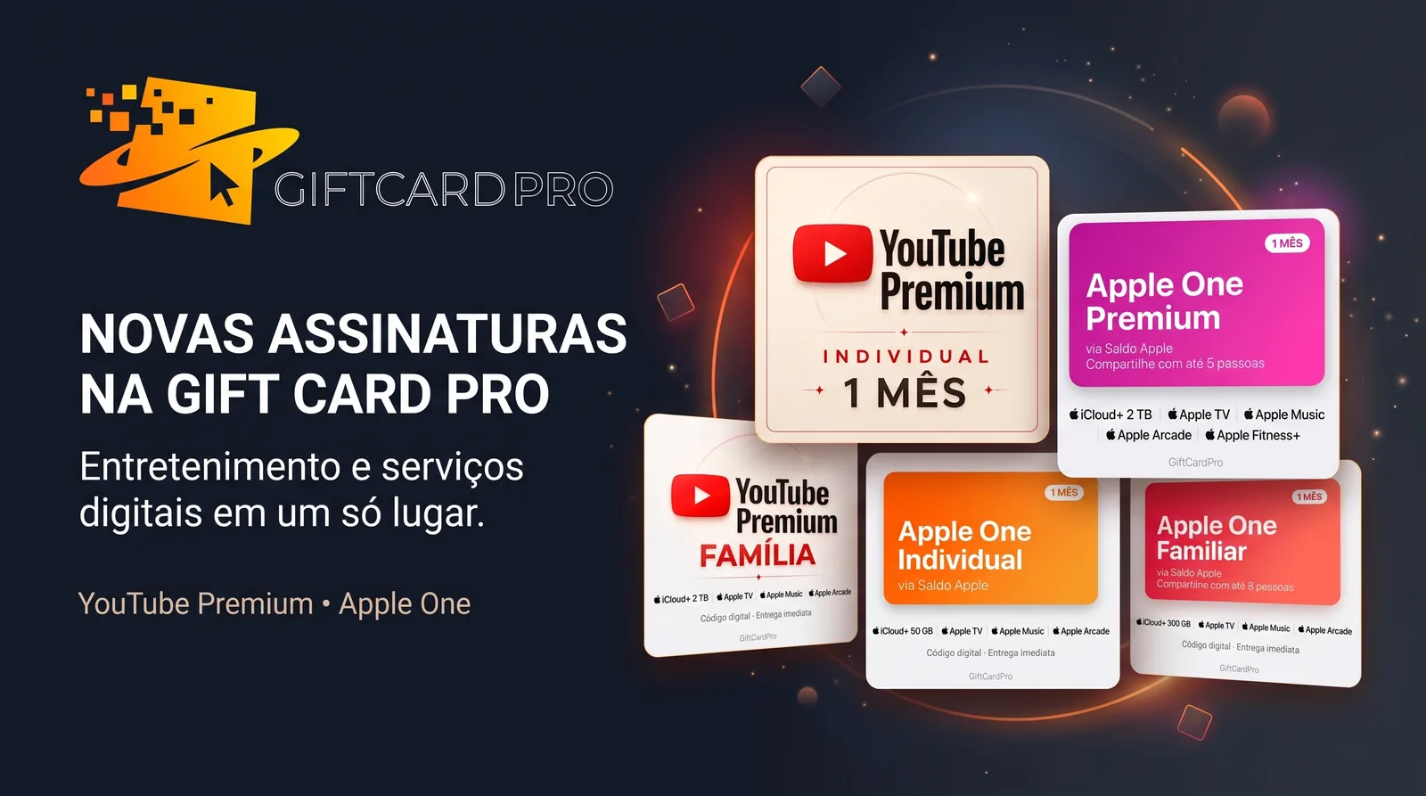 Novos Gift cards na Gift Card Pro: assinaturas para Google e Apple