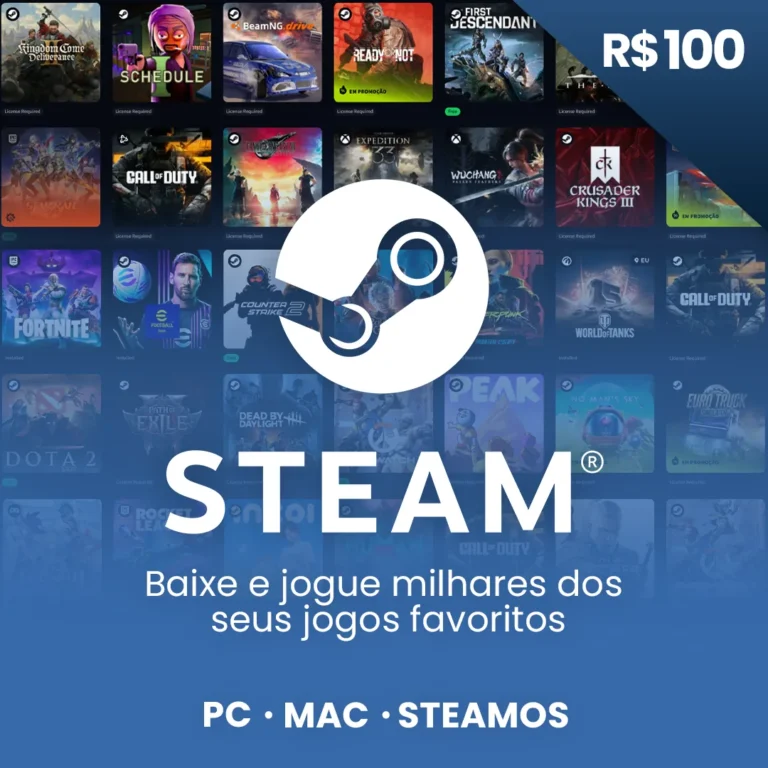 Steam Gift Card - Cartão Pré Pago R$100